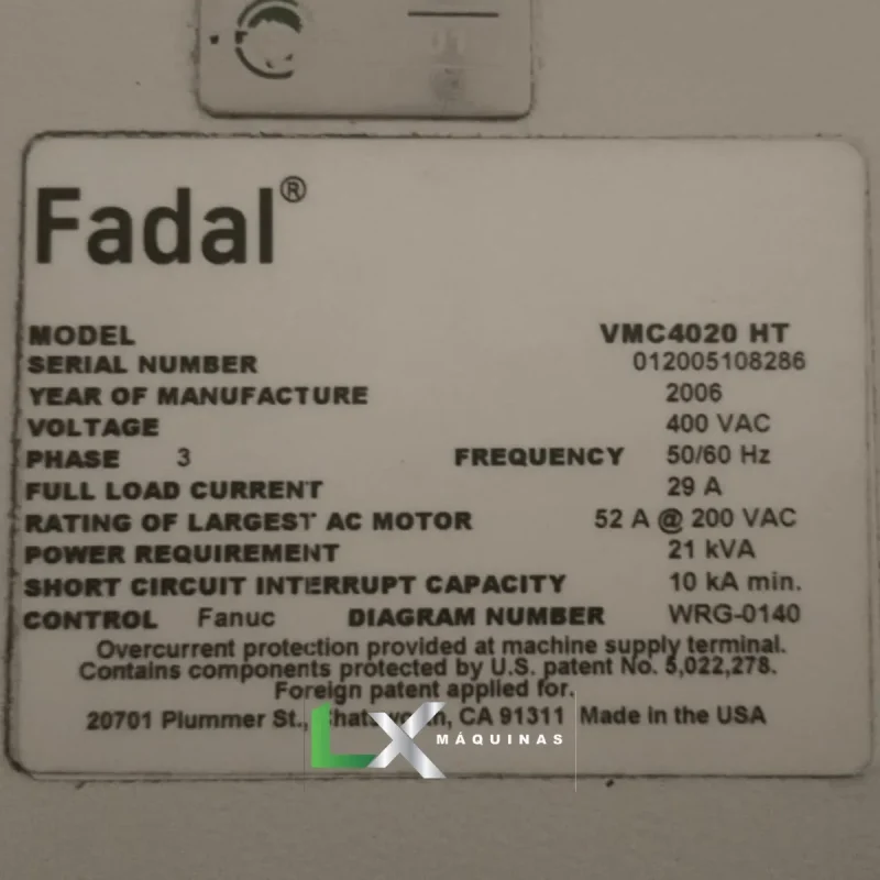 CENTRO DE USINAGEM FADAL VMC4020 FANUC - 1000 X 505 X 460MM - ANO 2006 (5)