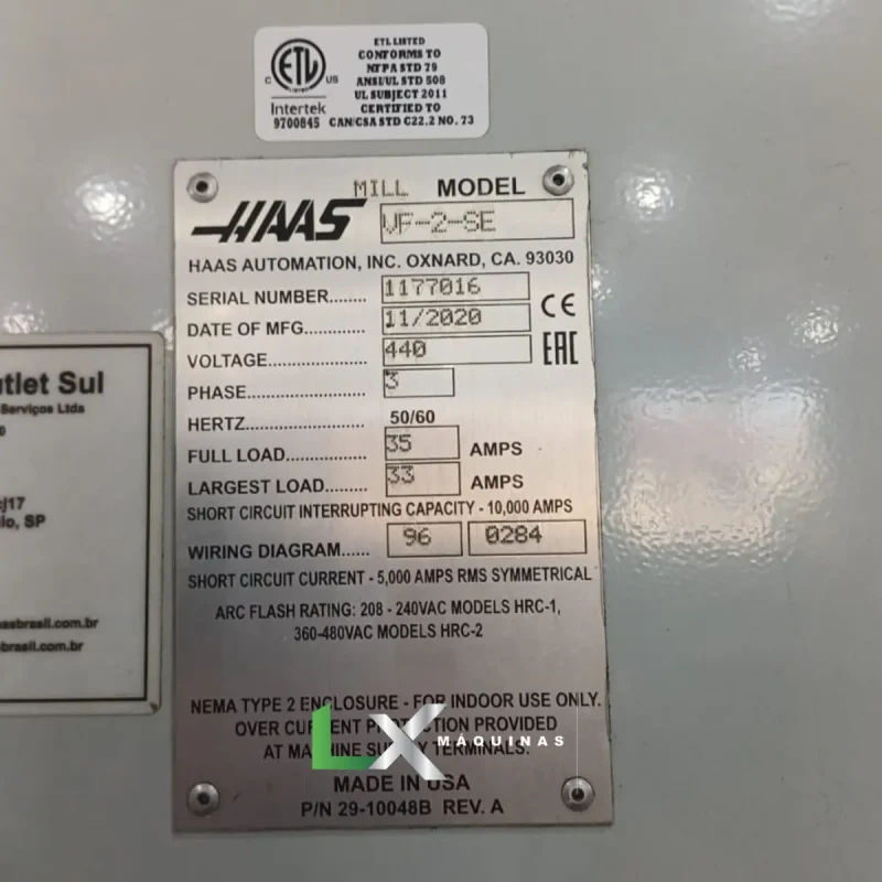 CENTRO DE USINAGEM HAAS VF2S - 760 X 406 X 508 MM - ANO 2020 (6)