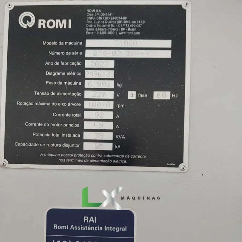 CENTRO DE USINAGEM ROMI D1000 - FANUC - 2023- 1000 x 610 x 640 MM (8)