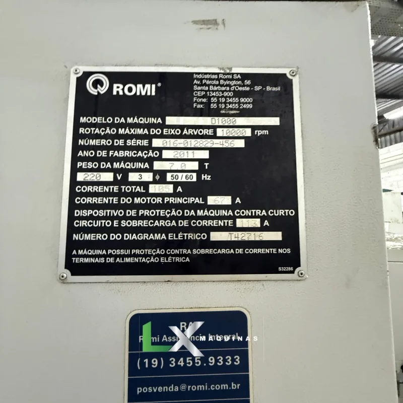 CENTRO DE USINAGEM ROMI D1000 SIEMENS COM 4 EIXO - ANO 2011 (1)