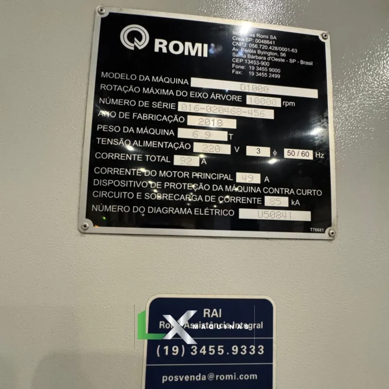 CENTRO DE USINAGEM ROMI D1000 SIEMENS COM 4 EIXO - ANO 2018 (1)