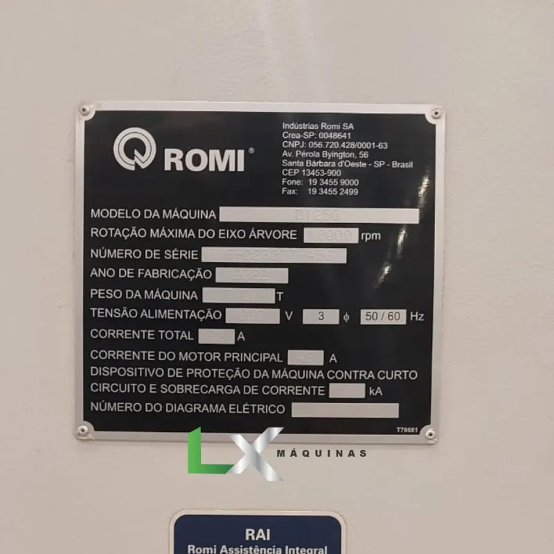 CENTRO DE USINAGEM ROMI D1250 FANUC COM 4 EIXO - ANO 2022 (6)