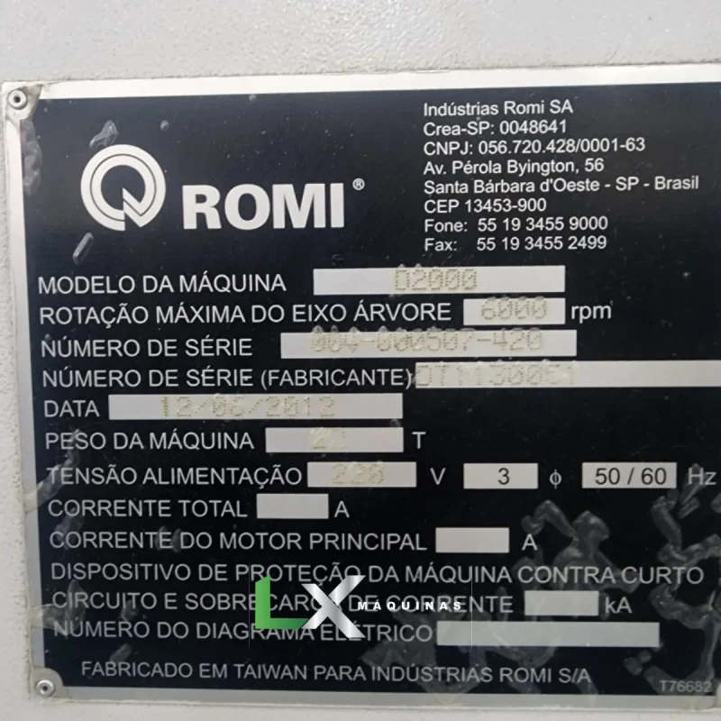 CENTRO DE USINAGEM ROMI D2000 COM 4 EIXO - FANUC - ANO 2012 (2)