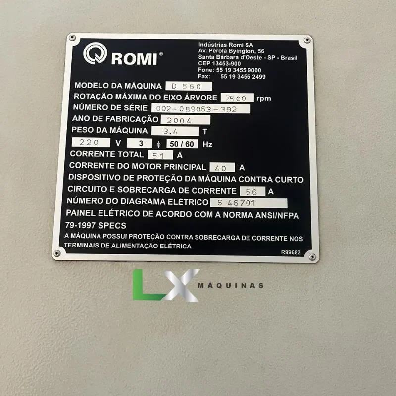 CENTRO DE USINAGEM ROMI D560 COM 4ºEIXO – SIEMENS - 2004 (1)