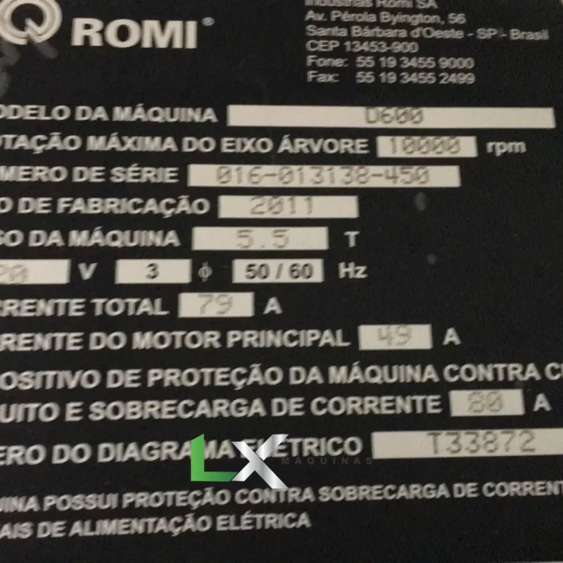 CENTRO DE USINAGEM ROMI D600 - 10.000 RPM - ANO 2011 (1)