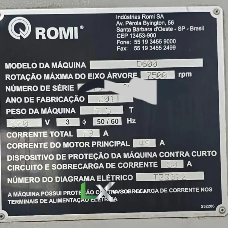 CENTRO DE USINAGEM ROMI D600 - 400 HORAS - FANUC - ANO 2012 (2)
