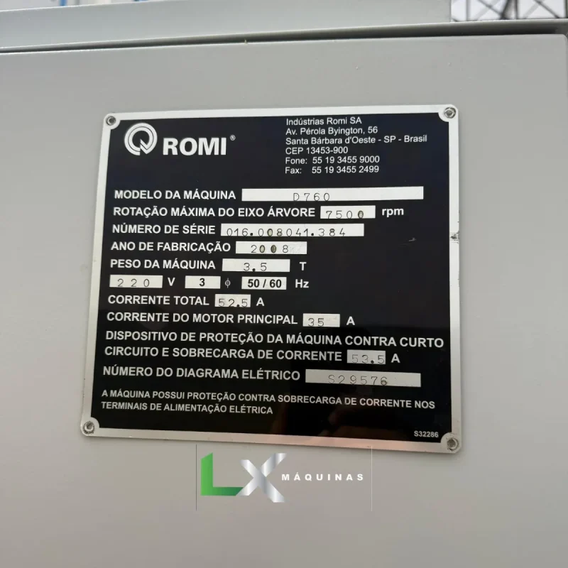 CENTRO DE USINAGEM ROMI D760 FANUC COM 4 EIXO - ANO 2008 (2)