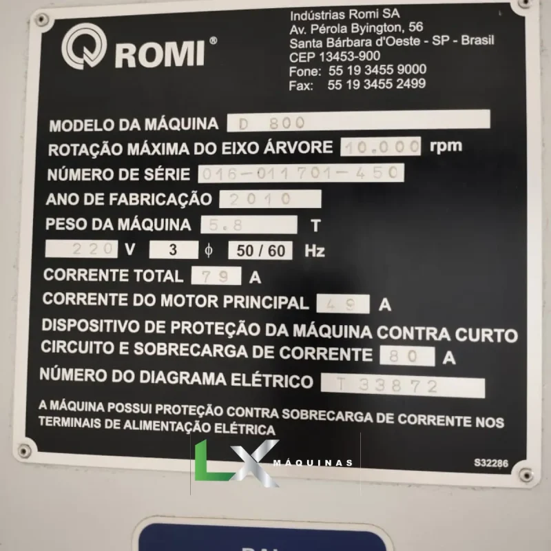 CENTRO DE USINAGEM ROMI D800 FANUC - ANO 2010 (8)