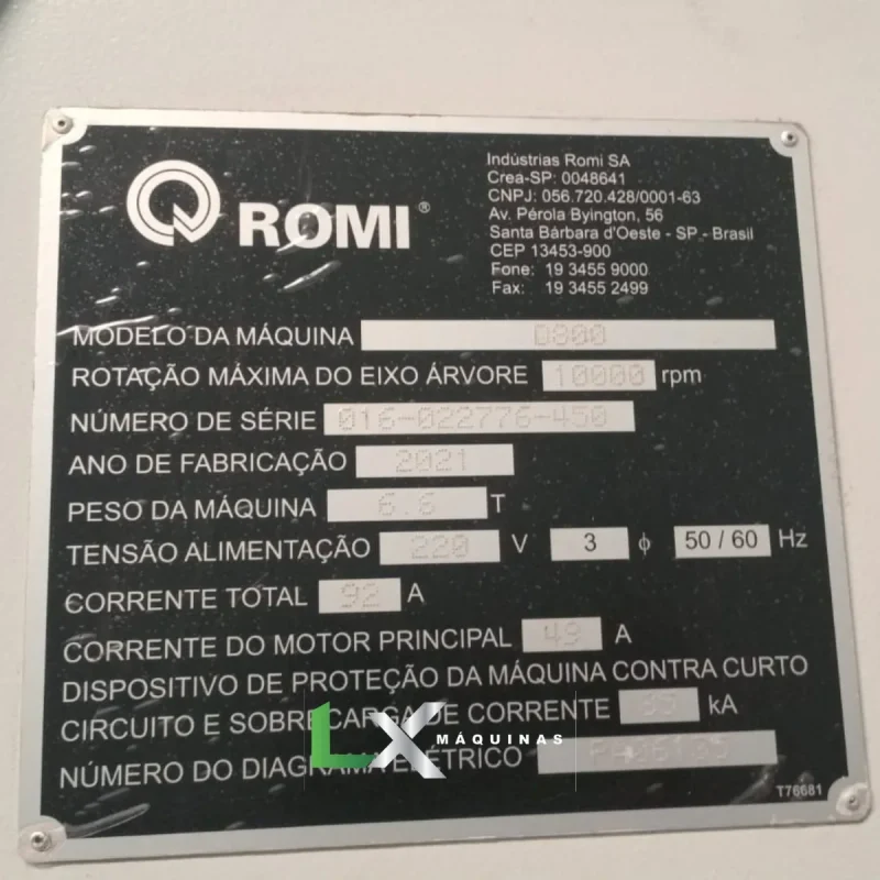 CENTRO DE USINAGEM ROMI D800 NOVA GERAÇÃO - FANUC - ANO 2022 (2)