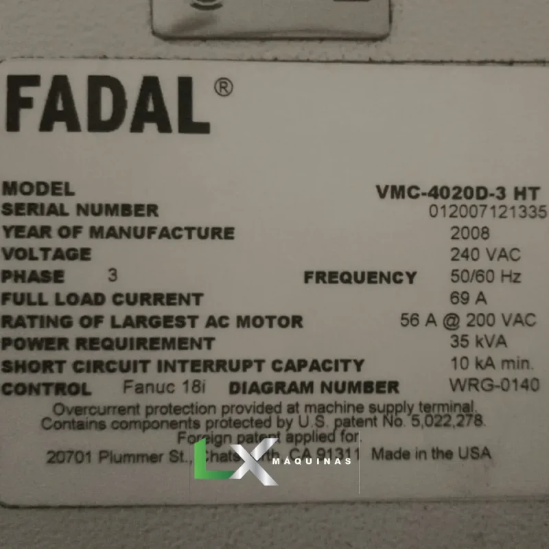 CENTRO DE USINAGEM VERTICAL FADAL VMC4020FX - 1000 X 505 X 460MM - ANO 2008 (2)