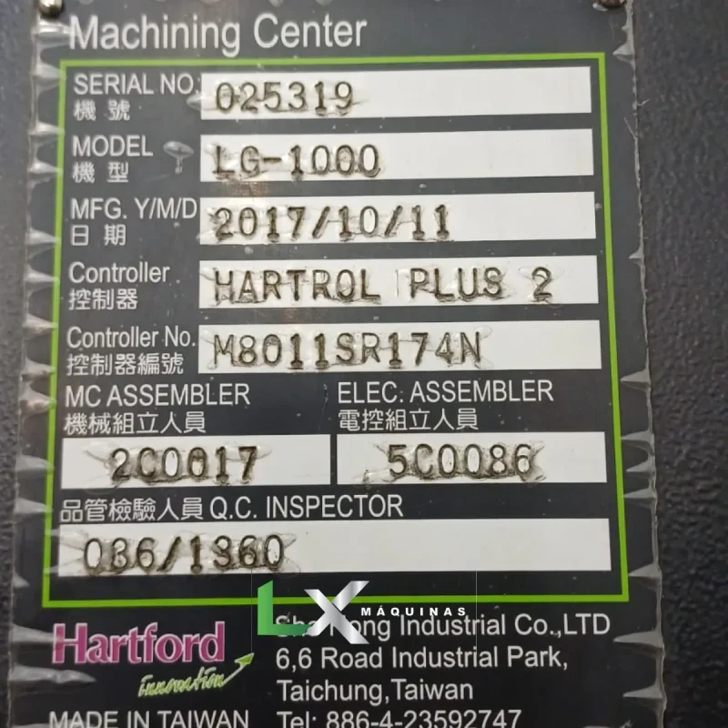 CENTRO DE USINAGEM VERTICAL HARTFORD LG1000 COM 4 EIXO - ANO 2017 (5)_11zon