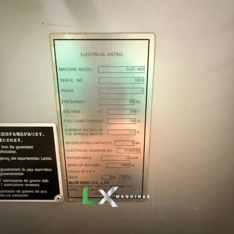 CENTRO DE USINAGEM VERTICAL MORI SEIKI SVD403 - 600 X 430 X 460 MM - ANO 2001 (2)
