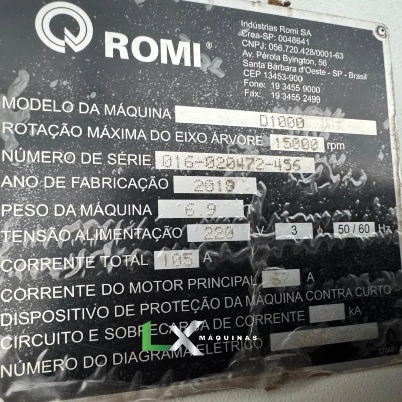 CENTRO DE USINAGEM VERTICAL ROMI D1000 - FANUC - 2018 (10)