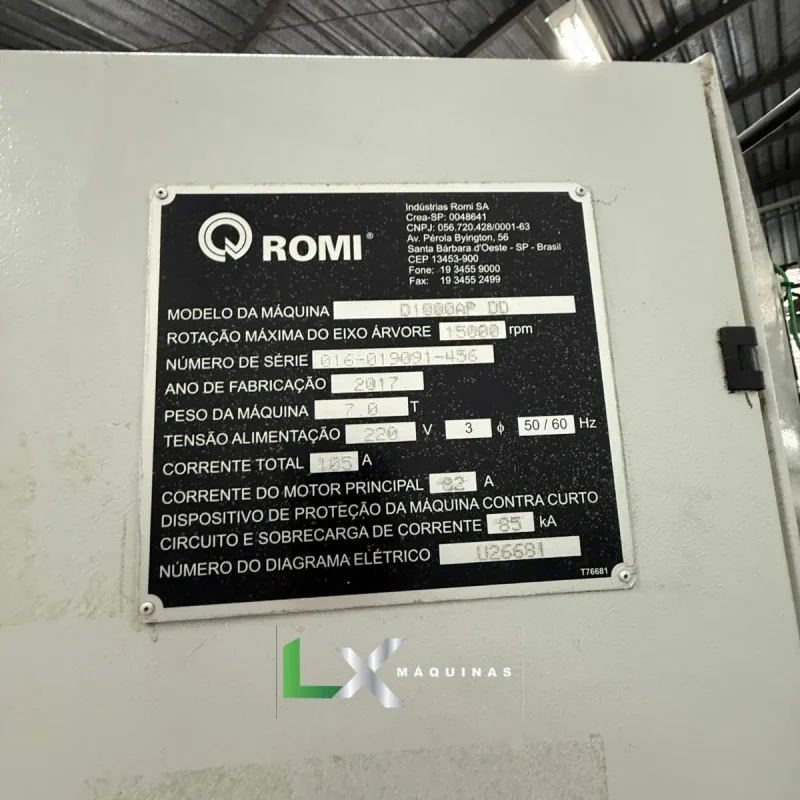 CENTRO DE USINAGEM VERTICAL ROMI D1250 - 15.000 RPM - ANO 2017 (6)