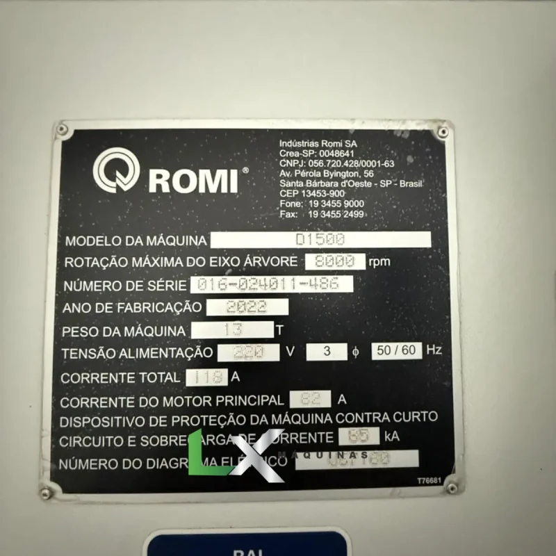 CENTRO DE USINAGEM VERTICAL ROMI D1500 SIEMENS 828D COM 4 EIXO - ANO 2022 (7)