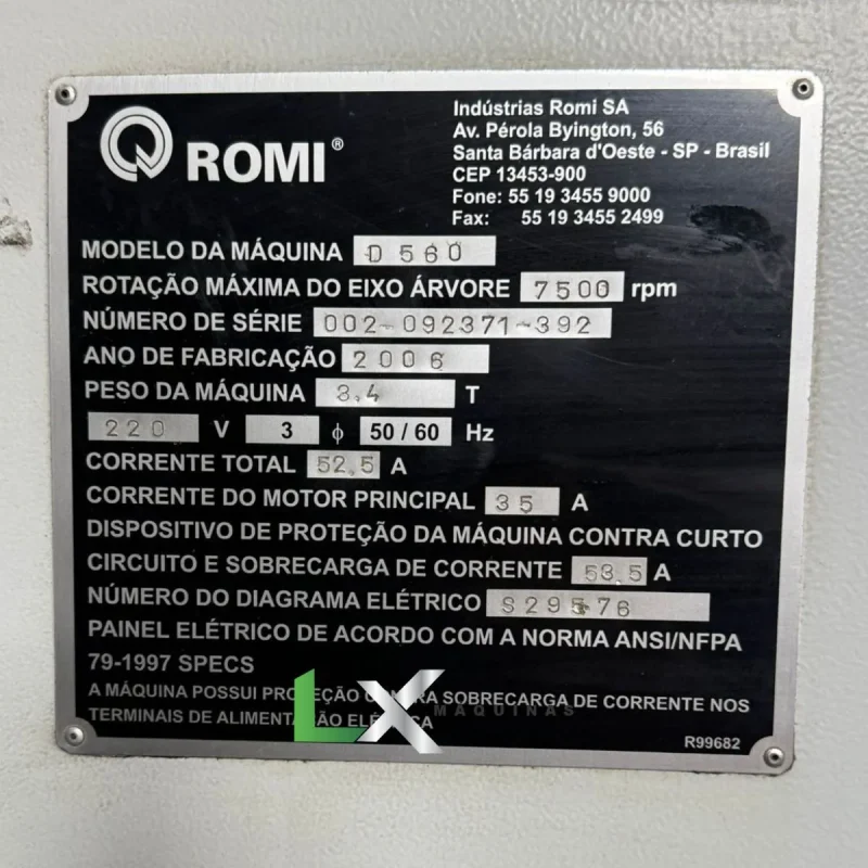 CENTRO DE USINAGEM VERTICAL ROMI D560 – FANUC - 2006 (2)