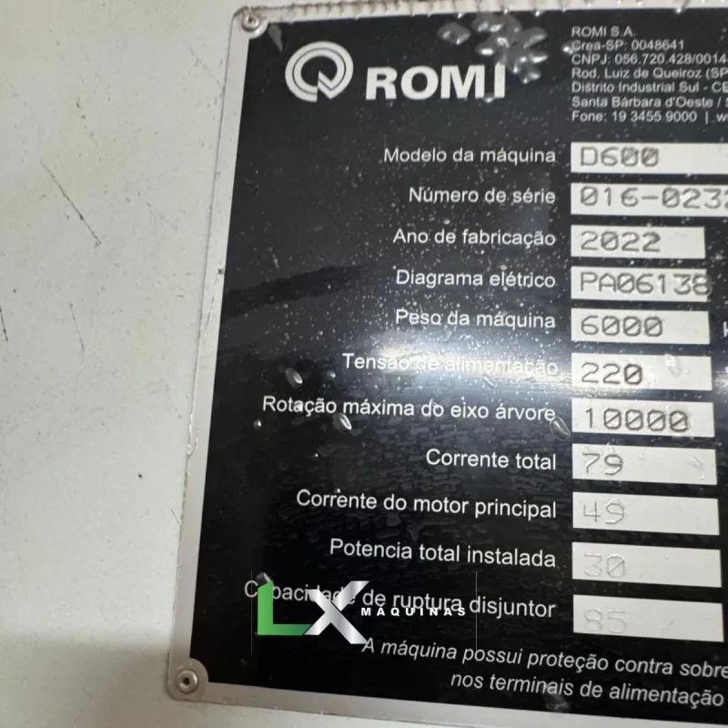 CENTRO DE USINAGEM VERTICAL ROMI D600 - FANUC - 2022 (6)