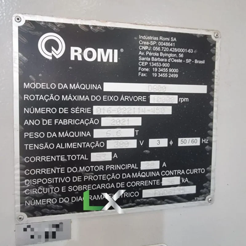 CENTRO DE USINAGEM VERTICAL ROMI D800 COM 4 EIXO - ANO 2021 (6)
