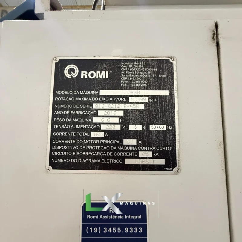 CENTRO DE USINAGEM VERTICAL ROMI D800 NOVA GERAÇÃO- 15.000 RPM - ANO 2019 (7)