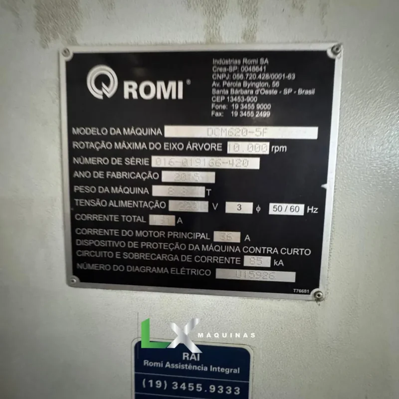 CENTRO DE USINAGEM VERTICAL ROMI DCM 620 5F - SIEMENS - 2015 (6)