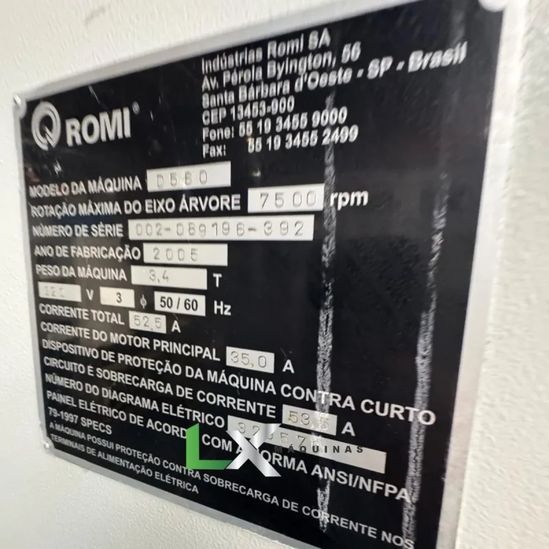 CENTRO DE USINAGEM VERTICAL ROMI DISCOVERY 560 - FANUC - 2005 (5)