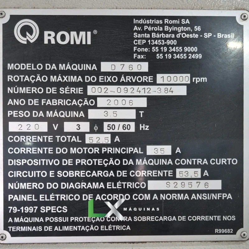 CENTRO DE USINAGEM VERTICAL ROMI DISCOVERY 760 - FANUC - ANO 2006 (1)