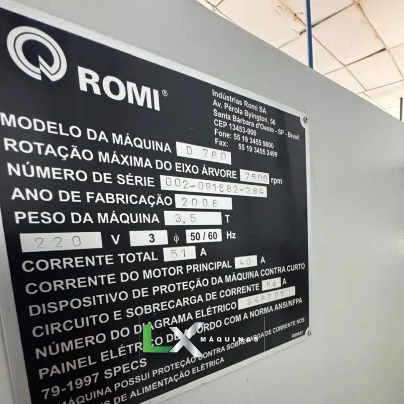 CENTRO DE USINAGEM VERTICAL ROMI DISCOVERY 760 - SIEMENS - 2006 (7)