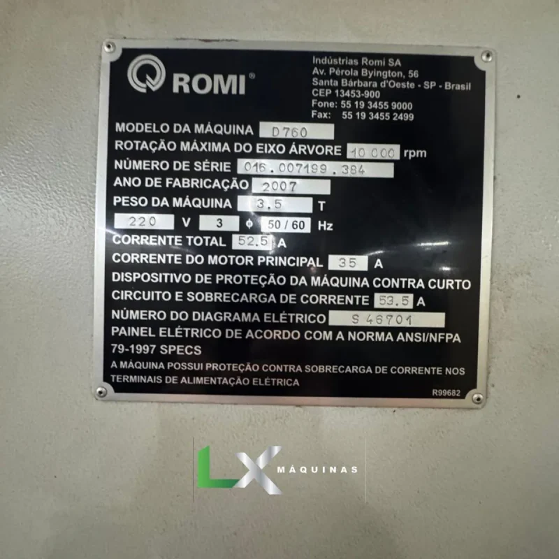 CENTRO DE USINAGEM VERTICAL ROMI DISCOVERY 760 - SIEMENS - 2007 (7)