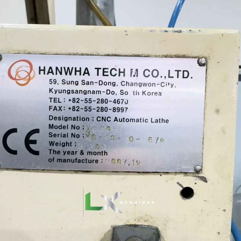 TORNO CNC CABEÇOTE MÓVELX HANWHA XD20H- COM ALIMENTADOR DE BARRAS - ANO 2007 (4)