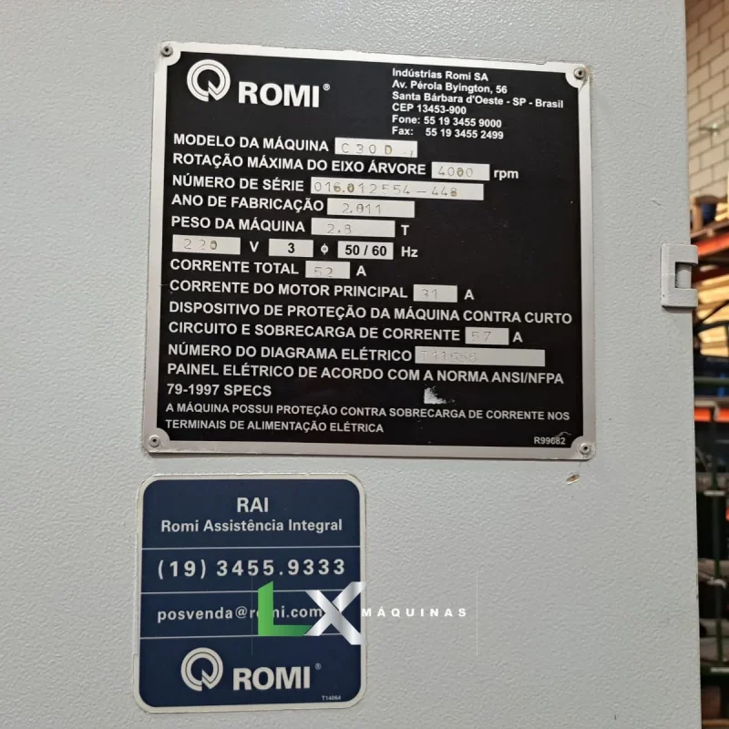 TORNO CNC ROMI CENTUR 30D - HIDRÁULICO -SIEMENS - 2011 (9)