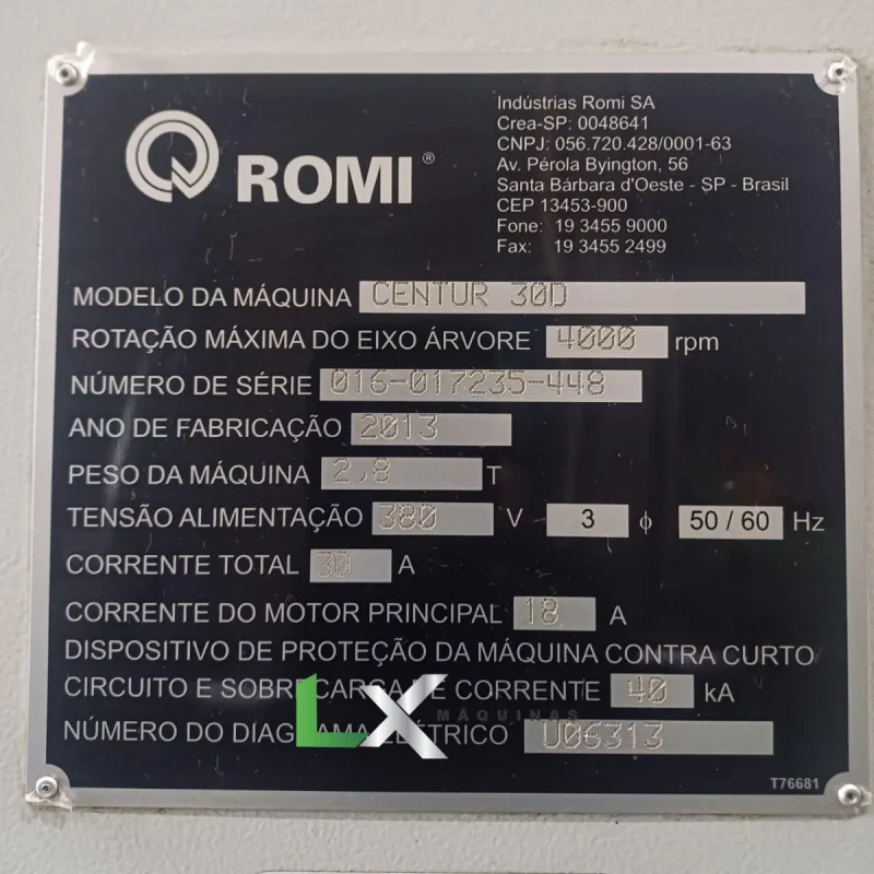 TORNO CNC ROMI CENTUR 30D - HIDRÁULICO - SIEMENS - ANO 2013 8