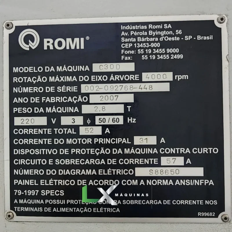 TORNO CNC ROMI CENTUR 30D SIEMENS - ANO 2007 (12)