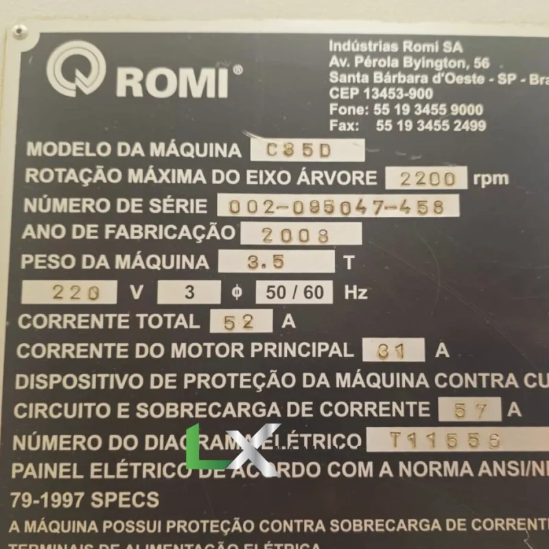TORNO CNC ROMI CENTUR 35D - SIEMENS - 520 X 1500MM - ANO 2008 (2)