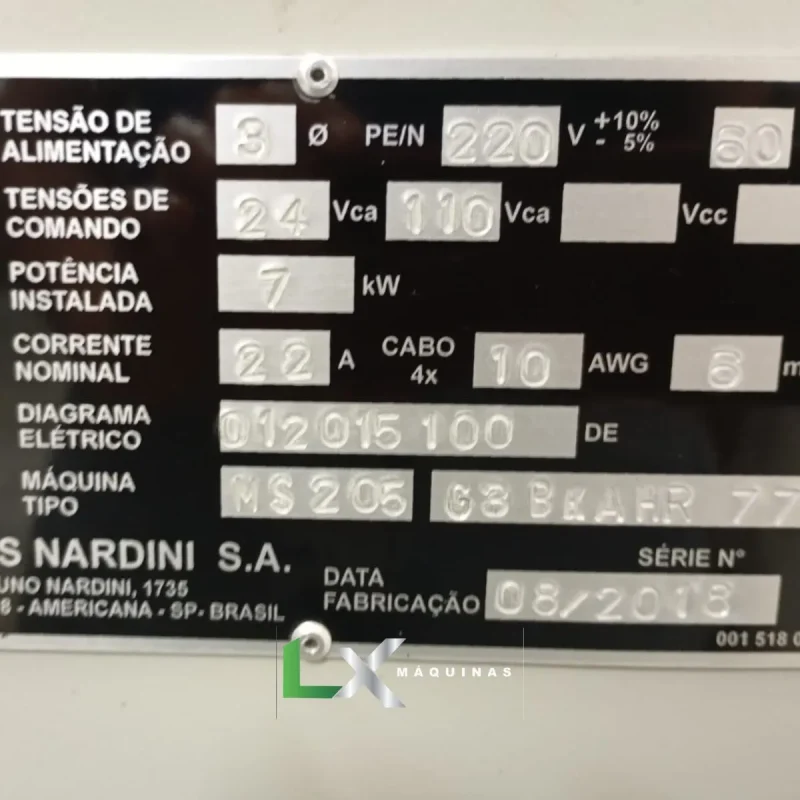 TORNO MECÂNICO NARDINI MS205 X 1000 MM - ANO 2018 (2)